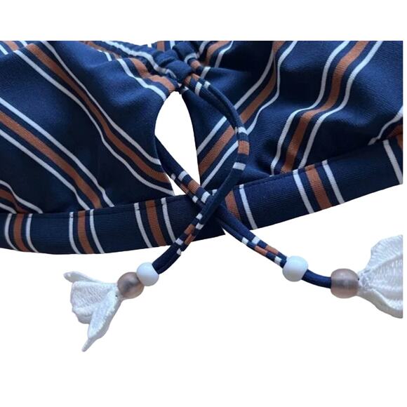 Isabella Rose Women's Halter Bikini Navy Blue & Brown Swim Top OS D cup NWT - Picture 5 of 6